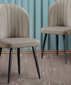 Lot de 2 chaises matelassées coutures verticales Louvenda Velours Taupe
