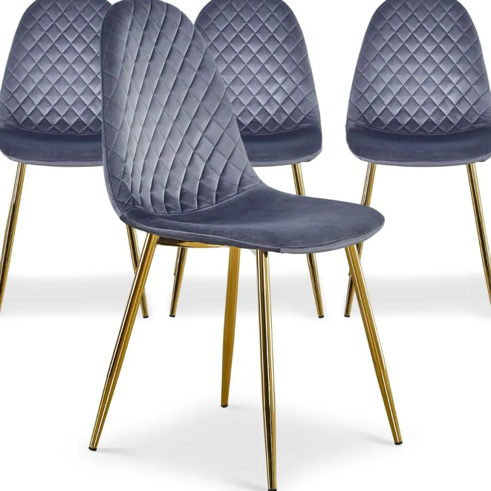 Lot de 4 chaises matelassées Norway Velours Argent