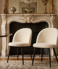 Lot de 2 chaises Maury Métal noir et Tissu bouclette Crème