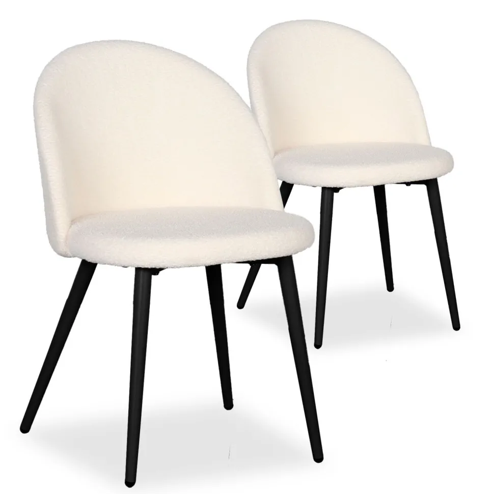 Lot de 2 chaises Maury Métal noir et Tissu bouclette Crème