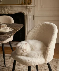 Lot de 2 chaises Maury Métal noir et Tissu bouclette Crème