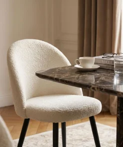 Lot de 4 chaises Maury Métal noir et Tissu bouclette Crème
