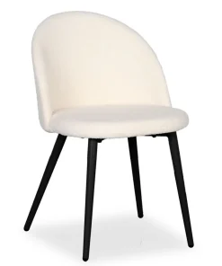 Lot de 4 chaises Maury Métal noir et Tissu bouclette Crème