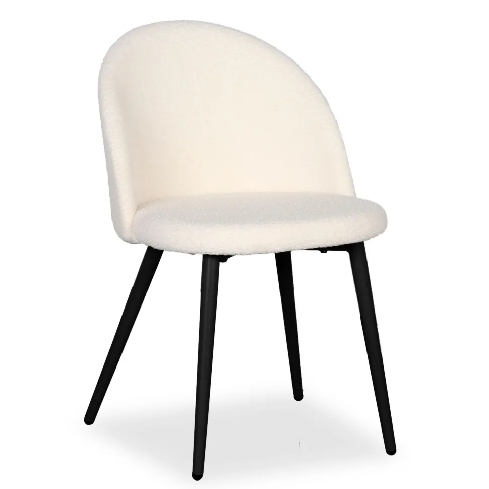 Lot de 4 chaises Maury Métal noir et Tissu bouclette Crème