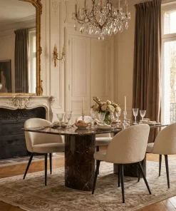 Lot de 4 chaises Maury Métal noir et Tissu bouclette Crème