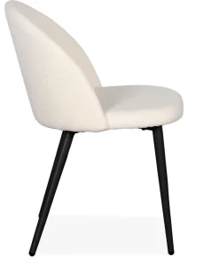 Lot de 4 chaises Maury Métal noir et Tissu bouclette Crème