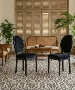 Lot de 2 chaises médaillon Louis XVI Black Bois massif et Velours Noir