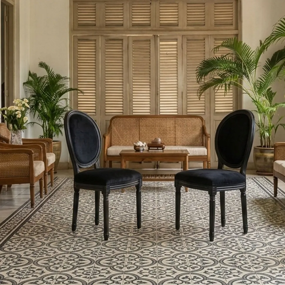 Lot de 2 chaises médaillon Louis XVI Black Bois massif et Velours Noir
