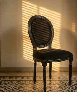 Lot de 2 chaises médaillon Louis XVI Black Bois massif et Velours Noir