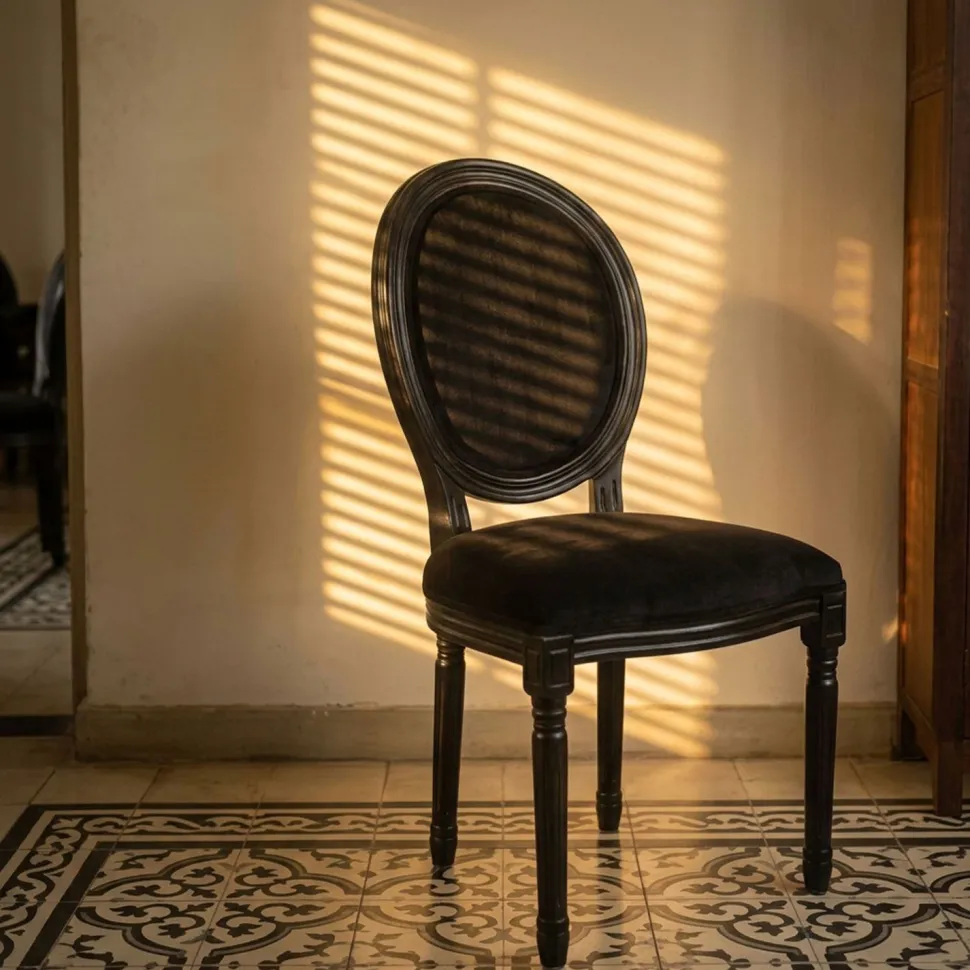 Lot de 2 chaises médaillon Louis XVI Black Bois massif et Velours Noir