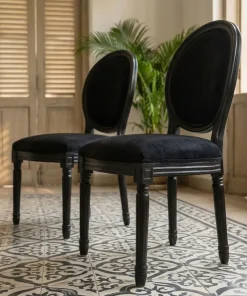 Lot de 2 chaises médaillon Louis XVI Black Bois massif et Velours Noir