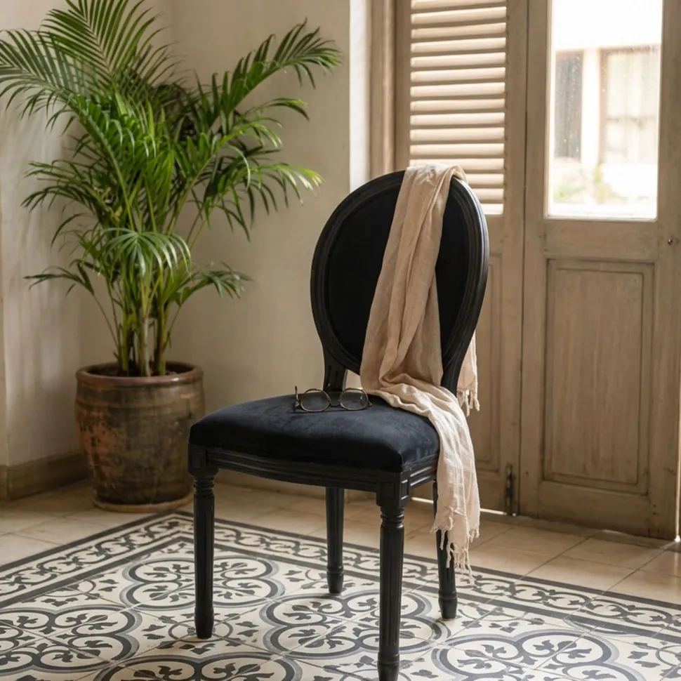 Lot de 2 chaises médaillon Louis XVI Black Bois massif et Velours Noir