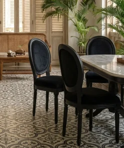 Lot de 2 chaises médaillon Louis XVI Black Bois massif et Velours Noir