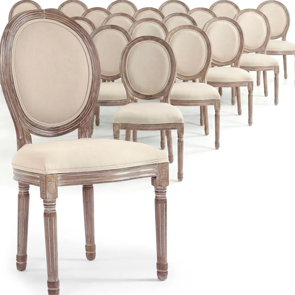 Lot de 20 chaises médaillon Louis XVI Tissu Beige