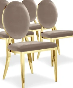 Lot de 4 chaises médaillon Sofia Pieds Or Velours Taupe