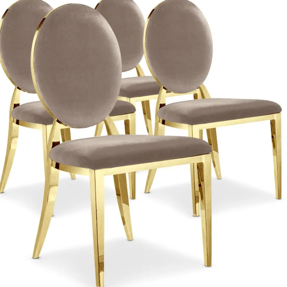 Lot de 4 chaises médaillon Sofia Pieds Or Velours Taupe