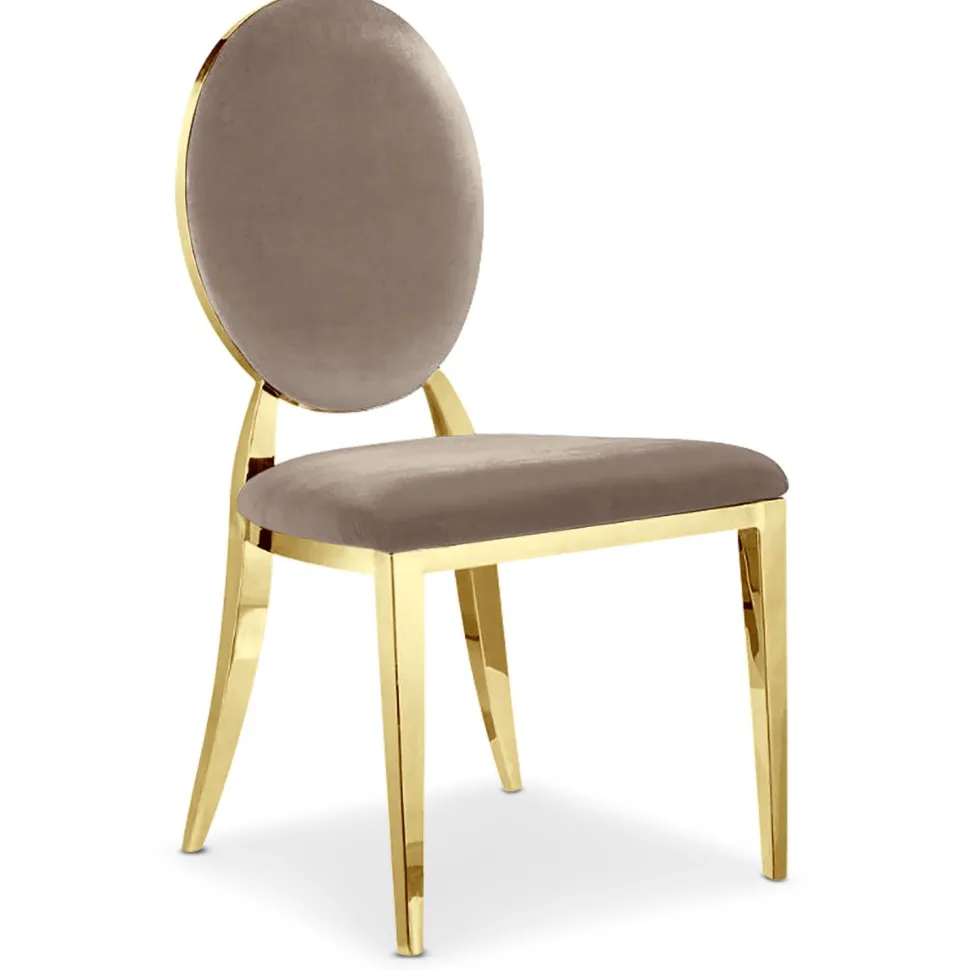 Lot de 4 chaises médaillon Sofia Pieds Or Velours Taupe