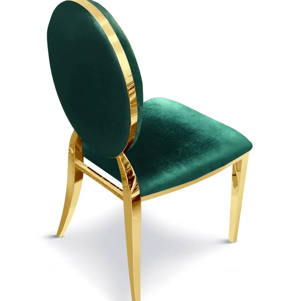 Lot de 6 chaises médaillon Sofia Pieds Or Velours Vert