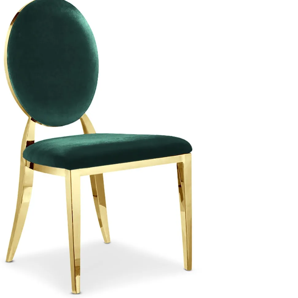 Lot de 6 chaises médaillon Sofia Pieds Or Velours Vert