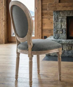 Lot de 2 chaises médaillon style Louis XVI Bois massif patiné et Tissu Gris