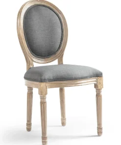 Lot de 2 chaises médaillon style Louis XVI Bois massif patiné et Tissu Gris