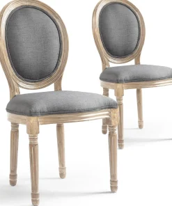 Lot de 2 chaises médaillon style Louis XVI Bois massif patiné et Tissu Gris