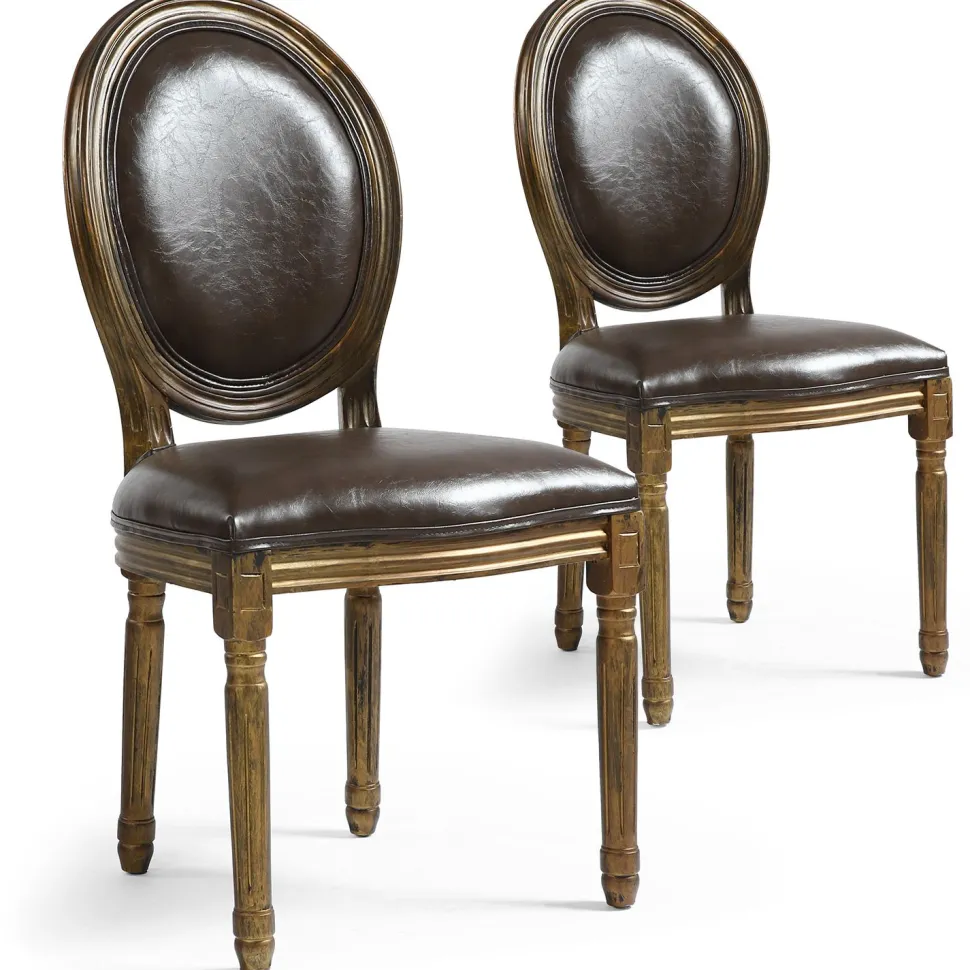 Lot de 2 chaises médaillon Louis XVI Bois massif patiné Or et Simili (P.U) Marron