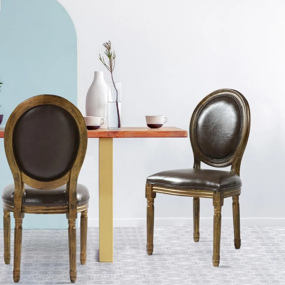 Lot de 2 chaises médaillon Louis XVI Bois massif patiné Or et Simili (P.U) Marron