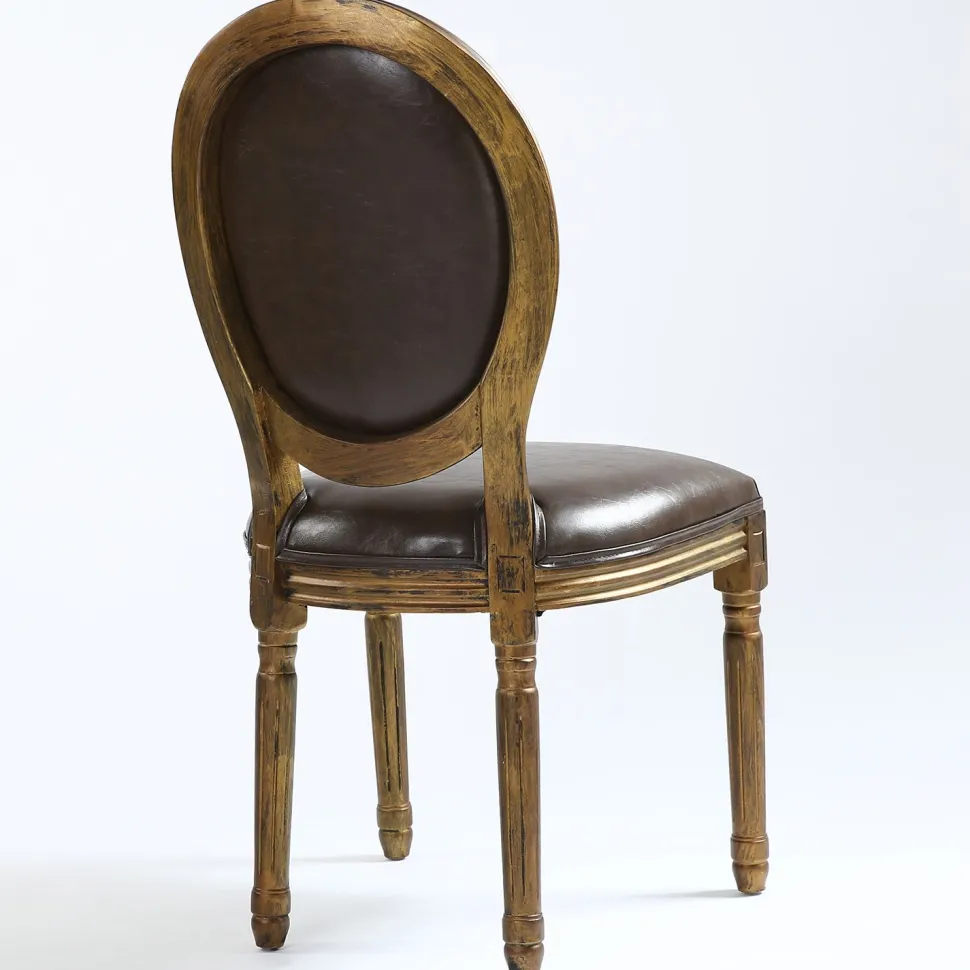 Lot de 2 chaises médaillon Louis XVI Bois massif patiné Or et Simili (P.U) Marron