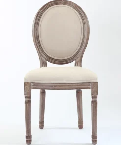 Lot de 2 chaises médaillon style Louis XVI Bois massif patiné et Tissu Beige
