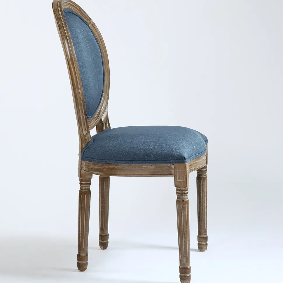 Lot de 2 chaises médaillon Louis XVI Bois massif patiné et Tissu Bleu