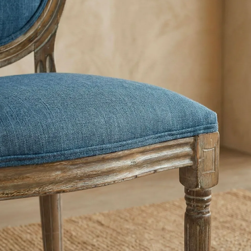 Lot de 2 chaises médaillon Louis XVI Bois massif patiné et Tissu Bleu