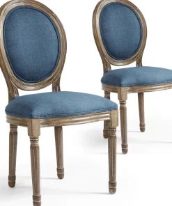 Lot de 2 chaises médaillon Louis XVI Bois massif patiné et Tissu Bleu