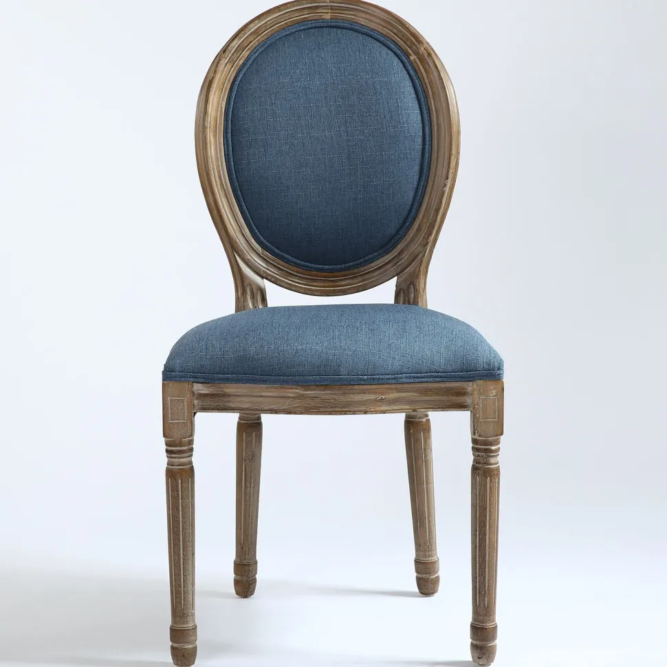 Lot de 2 chaises médaillon Louis XVI Bois massif patiné et Tissu Bleu