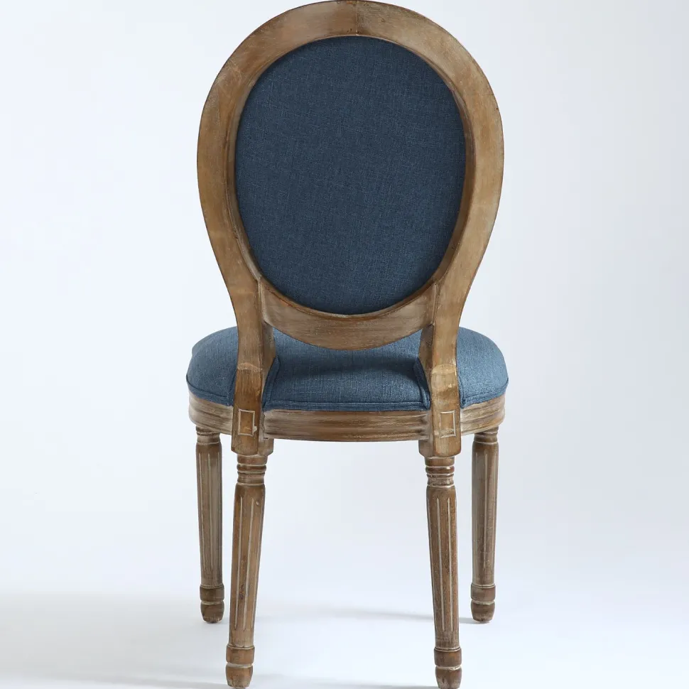 Lot de 2 chaises médaillon Louis XVI Bois massif patiné et Tissu Bleu