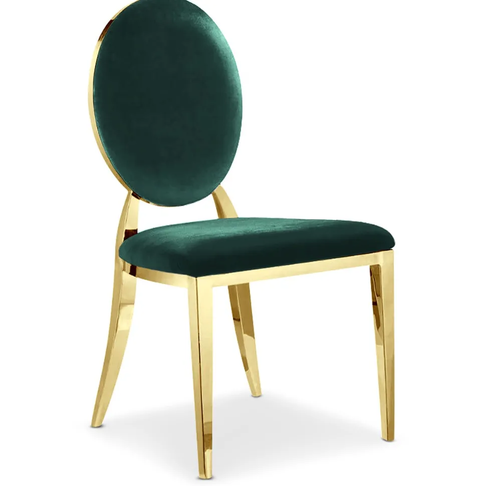 Lot de 4 chaises médaillon Sofia Pieds Or Velours Vert