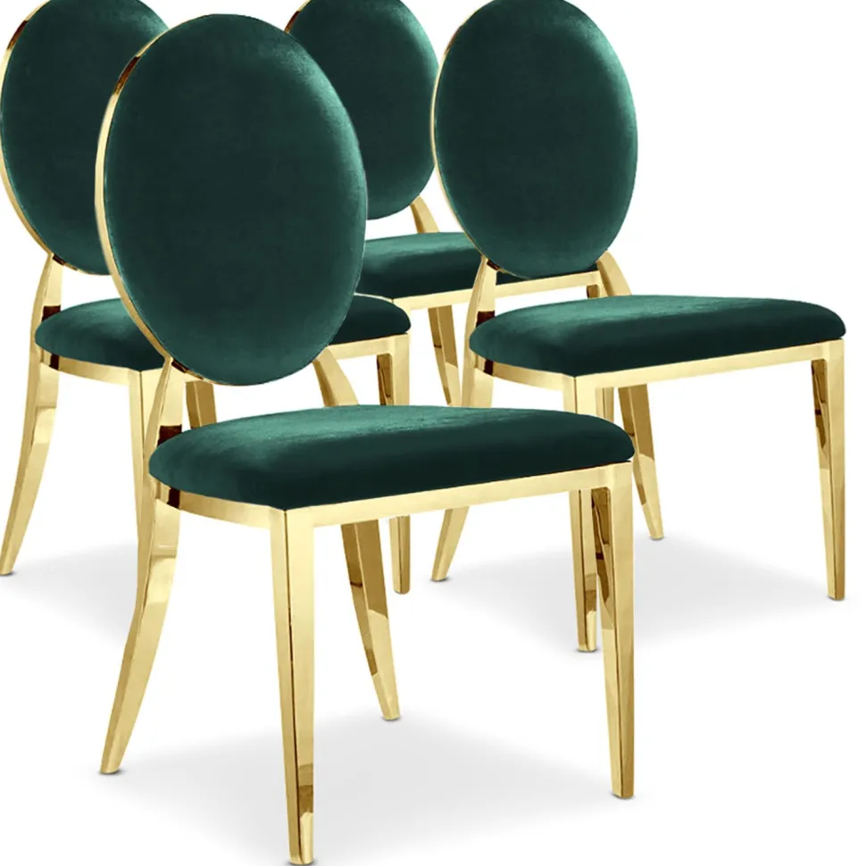 Lot de 4 chaises médaillon Sofia Pieds Or Velours Vert