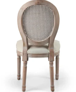 Lot de 2 chaises médaillon Louis XVI Bois massif patiné avec cannage et Tissu Beige