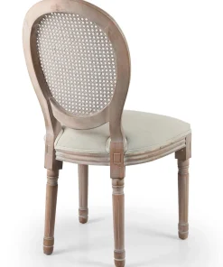 Lot de 2 chaises médaillon Louis XVI Bois massif patiné avec cannage et Tissu Beige
