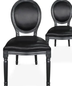 Lot de 2 chaises médaillon Louis XVI Bois massif et Simili (P.U) Noir