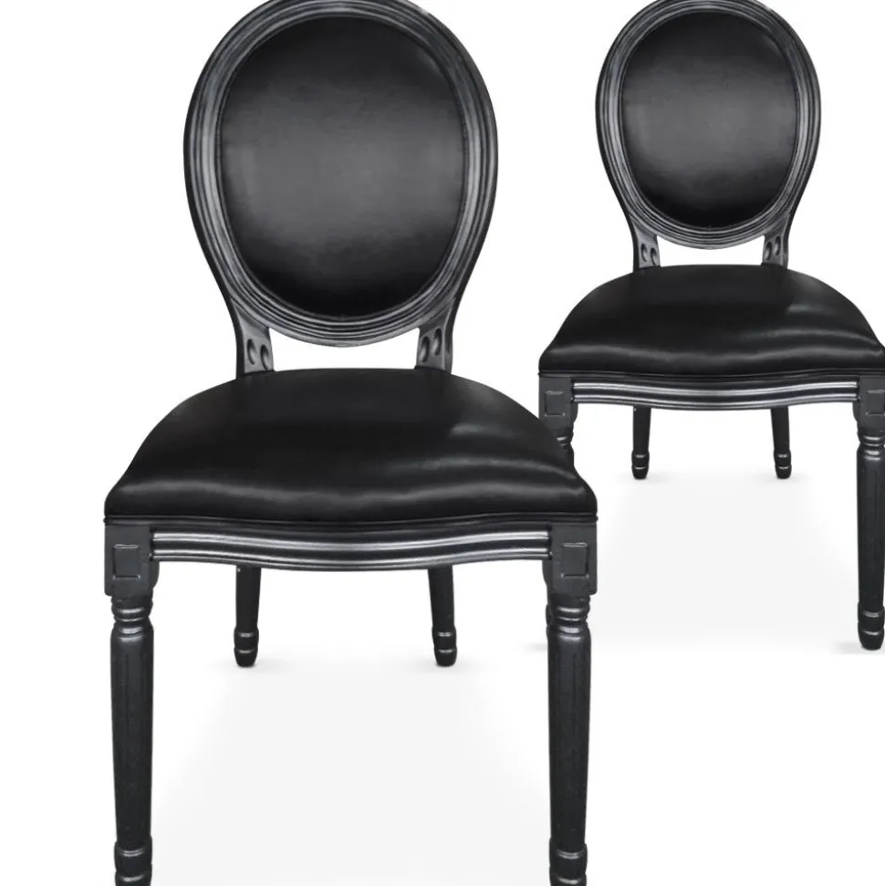 Lot de 2 chaises médaillon Louis XVI Bois massif et Simili (P.U) Noir