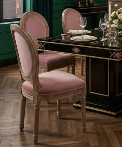 Lot de 2 chaises médaillon Louis XVI Bois massif patiné et Velours Rose poudré