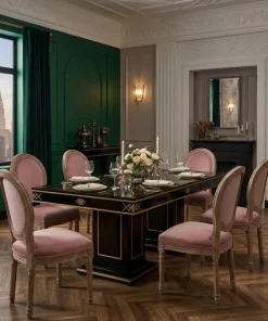 Lot de 2 chaises médaillon Louis XVI Bois massif patiné et Velours Rose poudré