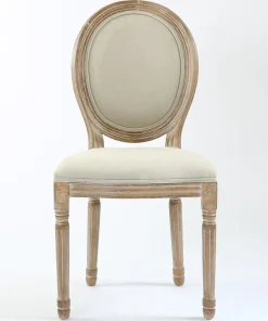 Lot de 2 chaises médaillon style Louis XVI Bois massif patiné clair et Tissu Beige