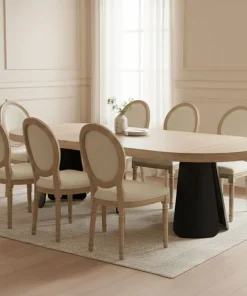 Lot de 2 chaises médaillon style Louis XVI Bois massif patiné clair et Tissu Beige