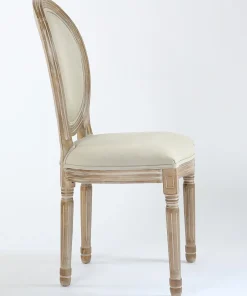 Lot de 2 chaises médaillon style Louis XVI Bois massif patiné clair et Tissu Beige