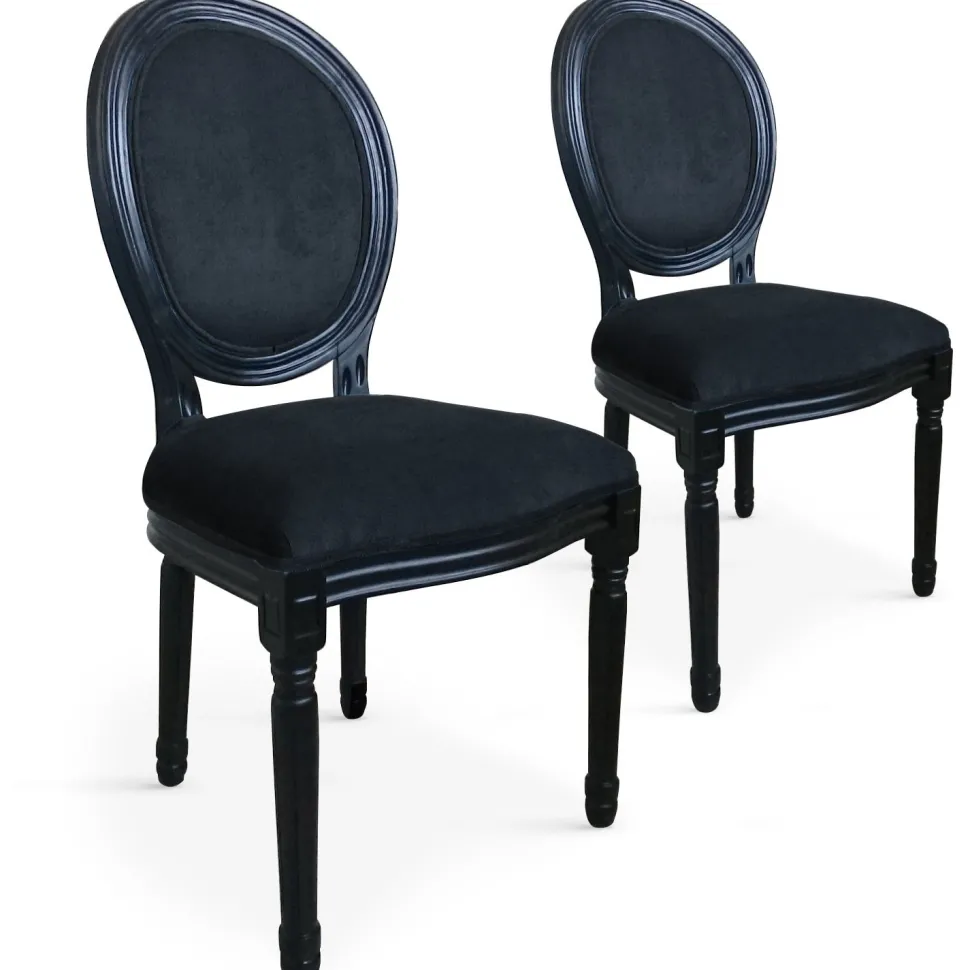 Lot de 20 chaises médaillon Louis XVI Black Velours Noir