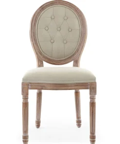 Lot de 2 chaises médaillon Louis XVI Bois massif patiné et Tissu capitonné Beige
