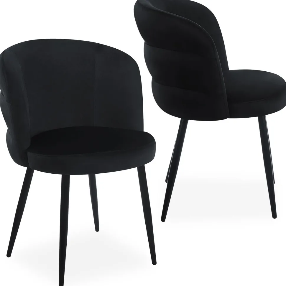 Lot de 2 chaises modernes matelassées Malawi Velours Noir