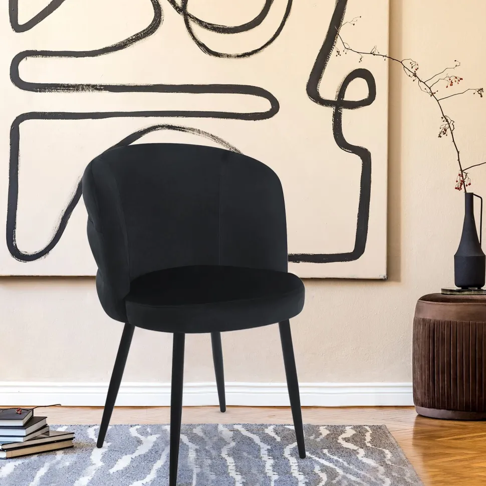 Lot de 2 chaises modernes matelassées Malawi Velours Noir